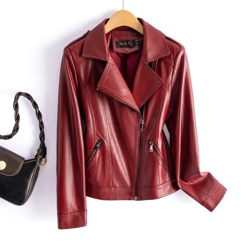 M-6XL Chic Wine Red Split Shee - огляд і ціна Riding Jacket Leather
